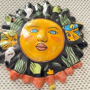 Mexican TALAVERA sun face hand painted pottery. Measures 12”x12”. No damage